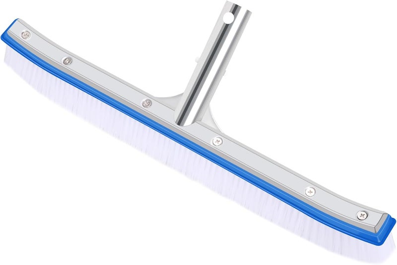 AQUAFLY 18'' Heavy Duty Swimming Pool Brush – Plastic Bristles, Curved Edge for Cleaning Walls, Tiles, Floors, Steps – Fits Inground & Above Ground Pools - Image 1